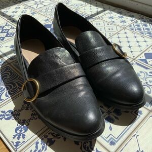 Nine West - Gold Accent Black Leather Loafers
